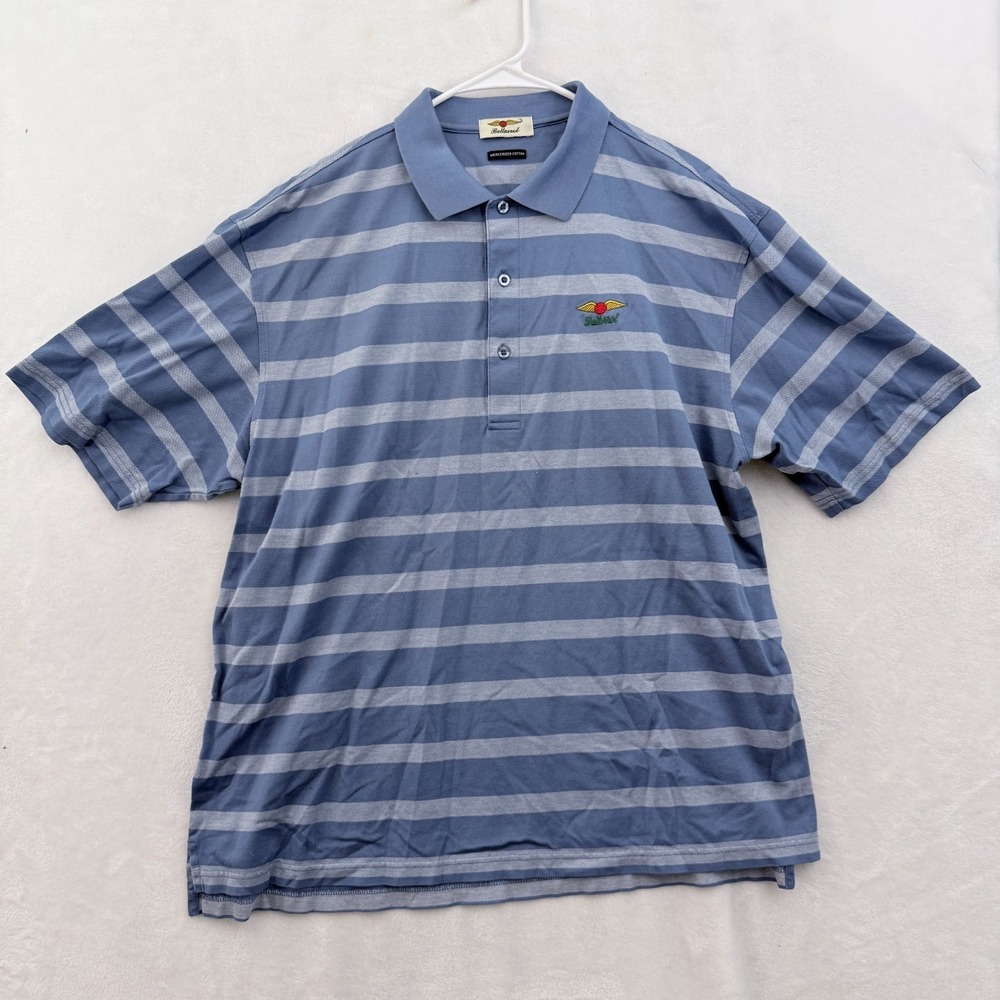 baltusrol Polo Shirt Mens L Blue Stripe Mercerized Cotton Knit Golf